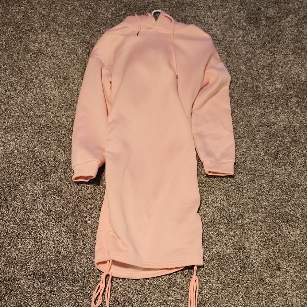 Pink Hoodie Dress with Drawstrings